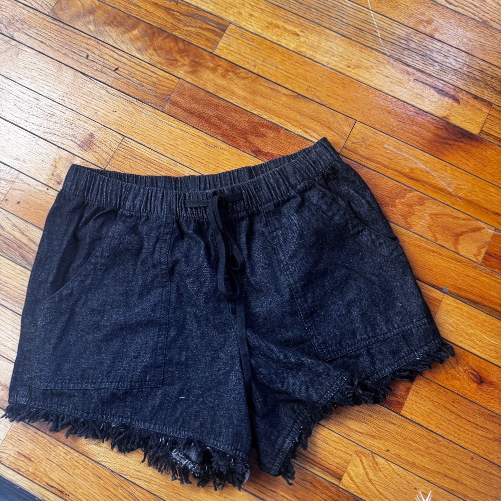 Short Black Denim Shorts with drawstring